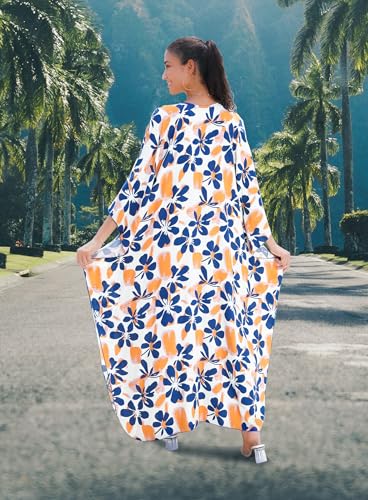 Image of Yanziliu Kaftan Dress for Women,Plus Size Hawaiian Batwing Sleeve Beach Cover Up Summer Swimsuit Dresses