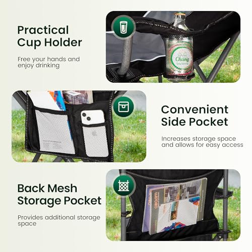 ALPHA CAMP Camping Chairs for Adults Folding Camping Chair with Cup Holder & Side Pocket Heavy Duty Camping Chair with High Back Up to 160kg, Foldable And Portable - Image 6