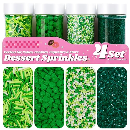 Image of St Patricks Day Sprinkles, 11.3oz Green Sprinkles Mix Shamrock Nonpareils | Jimmies Sanding Sugar Sprinkles for Baking Cakes Cupcakes Cookies