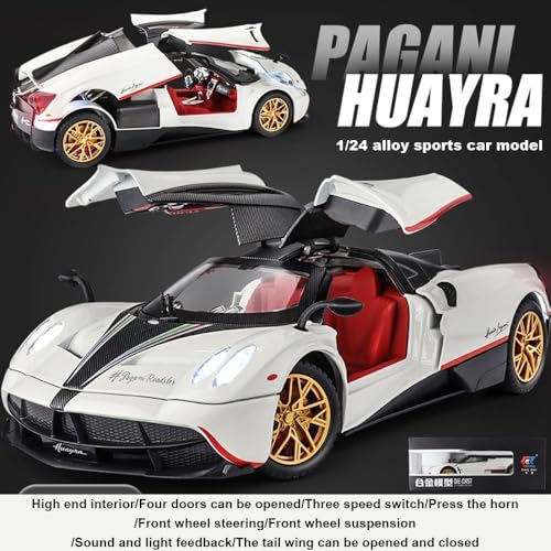Image of FEXXA 🏎️ Exclusive Alloy Metal Pull Back Die-cast Car Model with Sound Light Mini Auto Toy for Kids Metal Model Toy Car with Sound and Light (1.24 Scale Pagani -White)