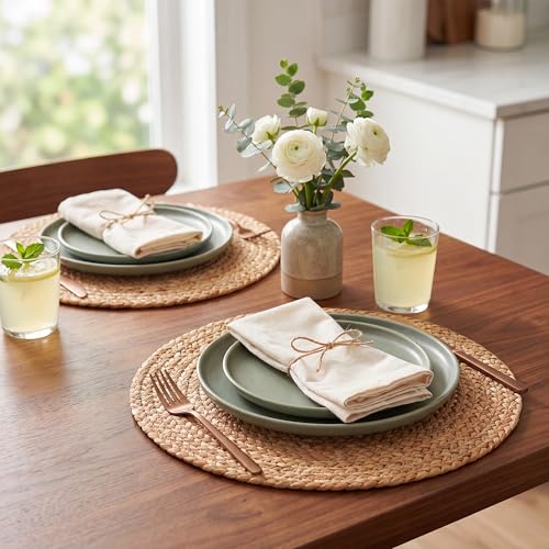 Image of Eco Crave Natural Jute Placemats Set of 4, Round Woven Table Mats, 13 Inch Rattan Charger Plates for Dinner, Boho Farmhouse Braided Place Mats