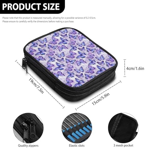 Image of Purple Butterfly Crochet Hook Case PortableKnitting Needle Organizer with Web Pockets Crochet Hook Organizer for Crochet Hooks, Knitting Needles,Knitting Crochet Supplies