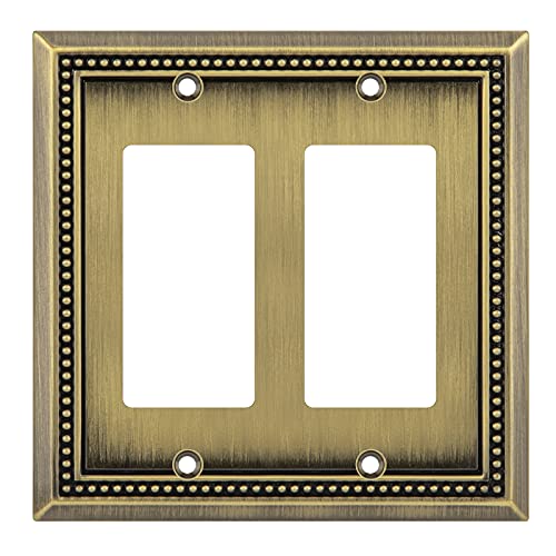 Image of Henne Bery Sunken Pearls Heavy Duty Decorative Wall Plate Switch Plate Outlet Cover (Double Decorator, Antique Brass)