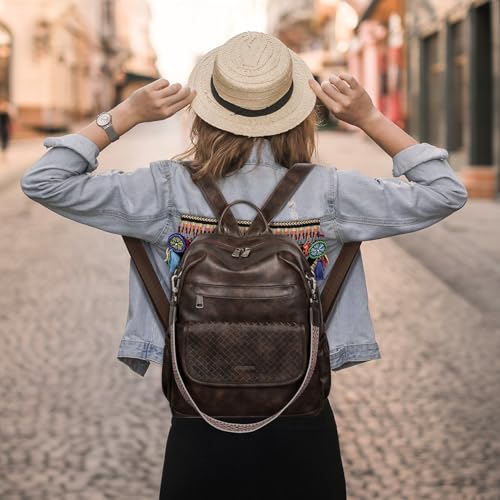 Image of Missnine PU Leather Backpack Purse for Women, Convertible Travel Backpack, Designer Ladies Shoulder Bag and Satchel Bags for Work, College with Weave Detail