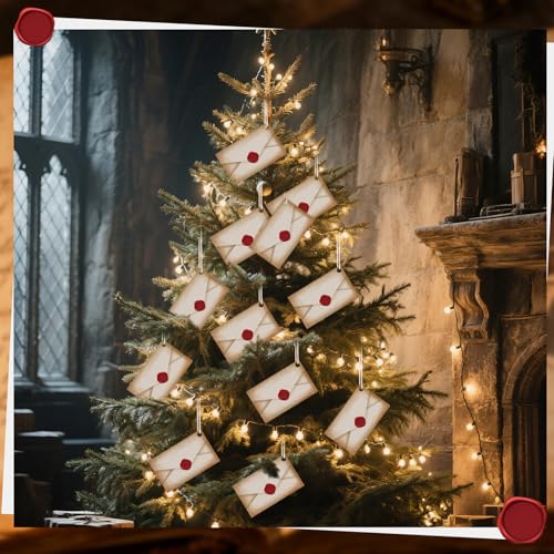 Image of Soulchen 12 Pcs Magical Wizard Party Decor Witch Letter Acceptance Envelope Hanging Ornament Gifts Vintage Wood Hanging Sign for Room Office Home Birthday Party Supplies