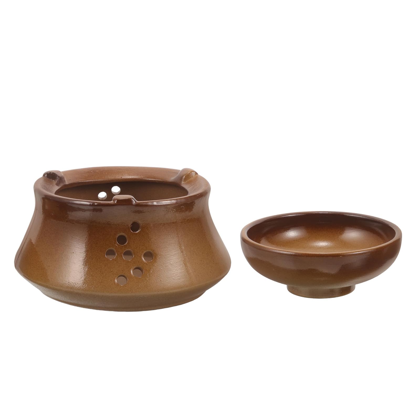 Tsophreniq Japanese Ceramic Incenses Burners with Cup for Aromatherapies and Tea Warming Coarse Pottery Essential Oil Warmer Heater Small Scent Stove