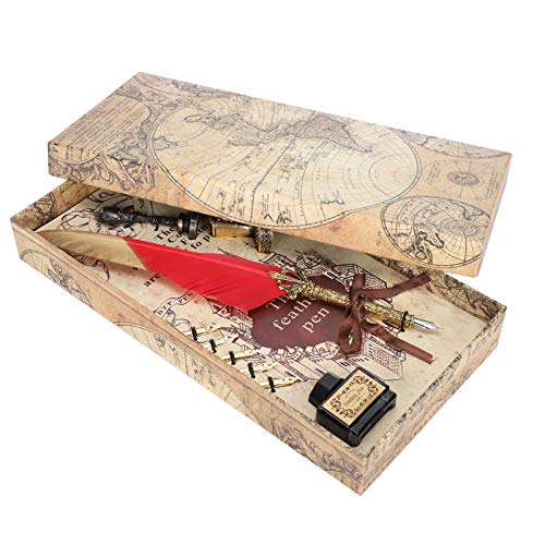 Fjäderpennaset Guld, Vintage Skrivverktyg för Retro Kalligrafipresent, Fjäderpennaset med Guldhuvud Doppat med Huvudet Doppat Vatten Vintage Skrivverktyg Retro Kalligrafipresent