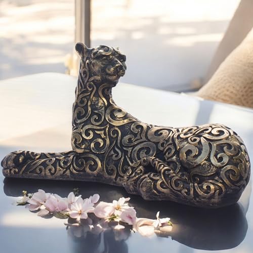 Luxury Leopard Sculpture in Black Resin with Gold Accents | Decorative Animal Statue for Home & Office | Symbolic Wildlife Decor - Strength, Power & Self-Reliance (Lying Leopard) — photo — 4 of 9