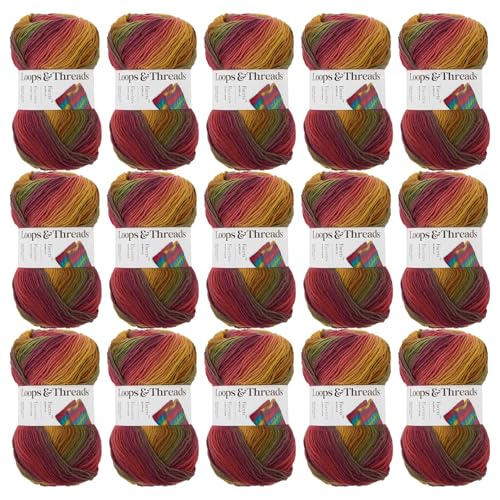 Loops & Threads Autumn Facets Yarn - Medium Weight Yarn for Knitting Crochet Weaving Arts & Crafts 15 Pack