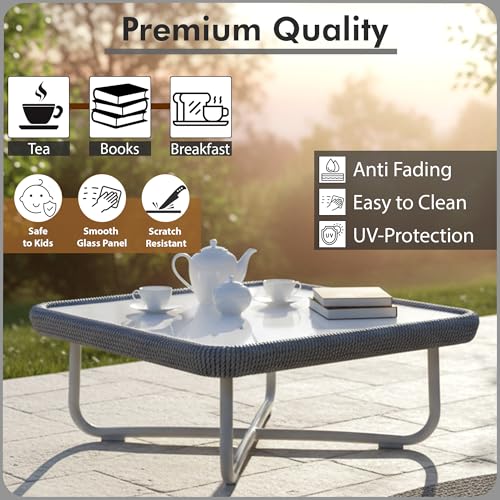 Image of Amazon Brand - Solimo Harbor Outdoor Rope Sofa Set | Balcony Sofa | Patio Conversation Sets | Braided Rope Garden Sofa Set and Table (5 Seater- Grey+Off White)