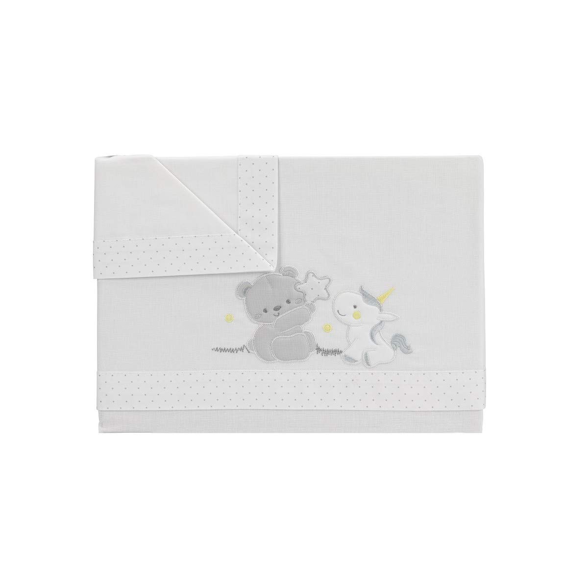 Sábanas Cuna Oso Unicornio Blanco Gris