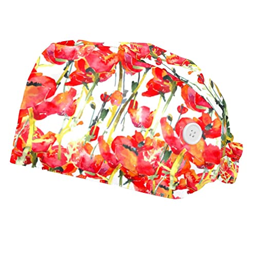 Casquettes de travail ajustables fleurs rouges pour une journée de cuisine agréable