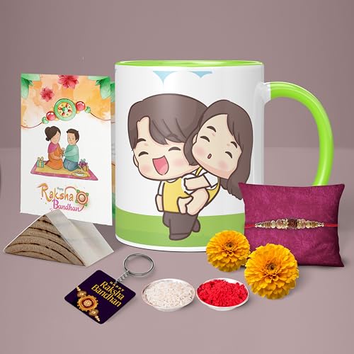 Image of NH10 Designs Raksha Bandhan Gifts Printed Mug with Keychain Best Rakhi Combo Gift for Brother & Sister Rakshabandhan Return Gifts for Sister White 350ml Coffee Mug(Pack of 5)(Combo Set)(RMCKRCG812)