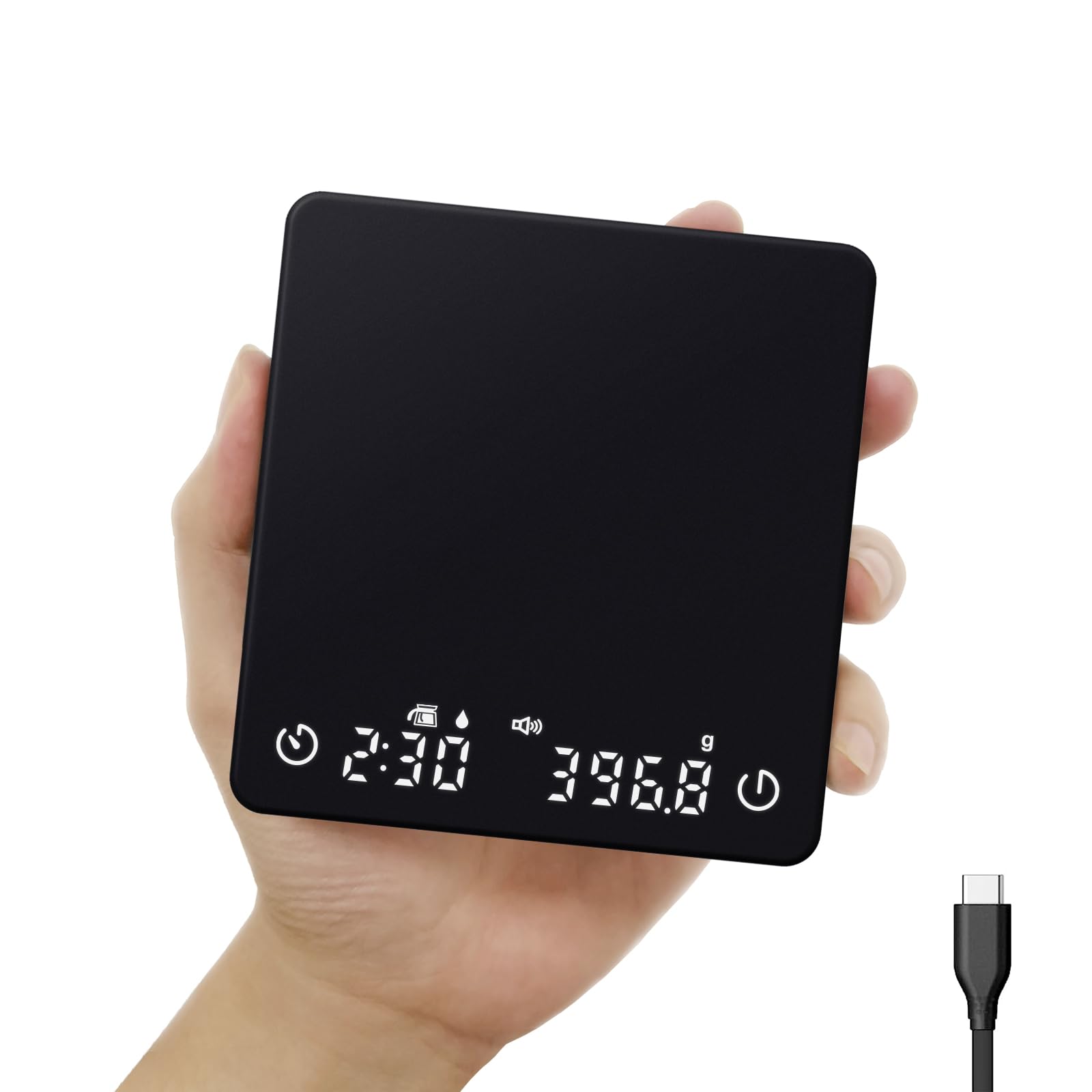 Mini Coffee Scale with Auto Timing, Rechargeable Espresso Scale with Timer, 2kg/0.1g High Precision Scale for Coffee Beans, Black