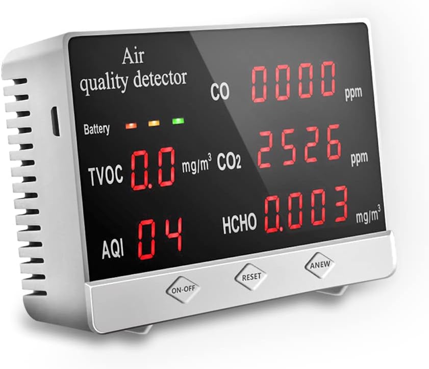 Monitor de calidad del aire probador preciso para CO2 formaldehído (HCHO) TVOCAQI - Detector de gas de aire multifuncional en tiempo real y grabación de valor medio para oficina en casa y varias ocasiones, color plateado Guatemala