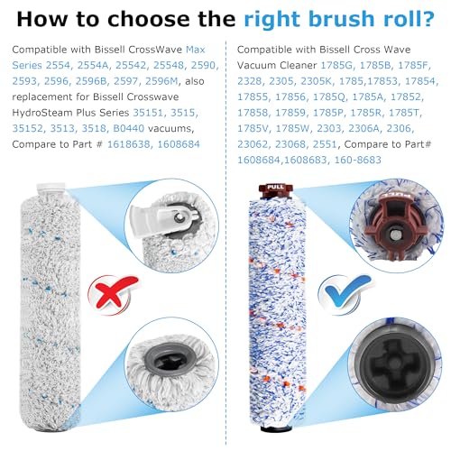 Replacement Brush Roller and Filters for Bissell CrossWave Vacuum, 1868 Pet Pro Brush Roll Parts 1785,1785A 17852, 17858, 17859, 1785P, 1785R, 1785T, 1785V, 1785W, 2210V 2211W 1785N 2306 LUXRILIX