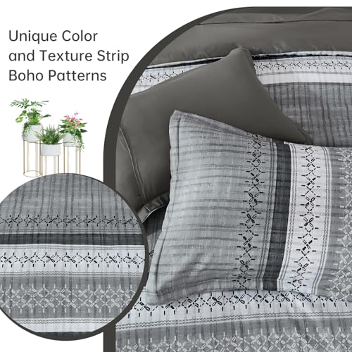 Image of Dintszyayue Grey King Comforter Size Set, 8 Pieces Striped Texture Bed in a Bag Bedding Sets, Lightweight Soft Comforter and Sheet Set, All Season Microfiber Teen Boys Bedding Sets for Men Women
