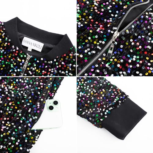 Hanna Nikole Women Plus Size Sequin Bomber Jacket Casual Long Sleeve Sparkly Blazer Bomber Jacket with Pockets for Party3