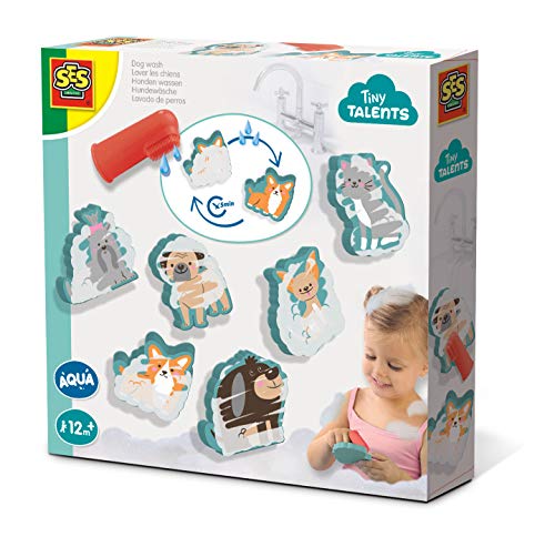 SES Creative Badewannen - Hunde | Badespielzeug Baby | Hunde waschen | Made in Holland | Wiederverwendbar | Diverse Farben | Für Kinder ab 1 Jahr | 13084