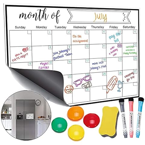 Panlom Family Planner Whiteboard Monthly Planner Magnetic Calendar for Fridge 40 * 30cm Included 3 Dry Wipe Markers & Eraser & 4 Fridge Magnets Cover