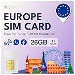 travSIM Europe SIM Card with 26GB of Data (4G/5G speeds) | Valid for 14 Days | Data Only SIM Card | Use VOIP apps Like Skype and Whatsapp for Calls | Use SIM for Europe in All EU Countries