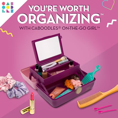 Image of Caboodles On-The-Go Girl Makeup Box, Two-Tone Pink on Violet, Hard Plastic Makeup Organizer Box, Built-In Mirror, Secure Latch for Safe Travel, Spacious Storage for Large Items