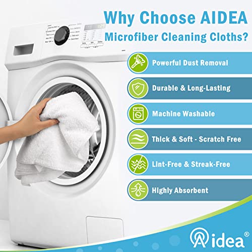 Aidea Microfiber Cleaning Cloths White-100Pk, Strong Water Absorption, Lint-Free, Scratch-Free, Streak-Free, Dish Towels White (11.5In.x 11.5In.) #TOP3