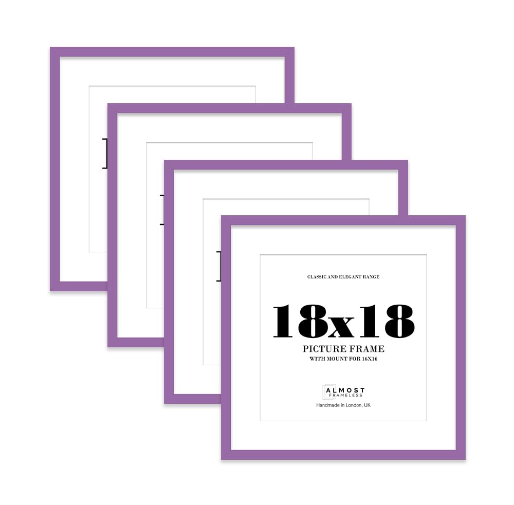 18x18 Purple Picture Frame with Mount for 16x16 Photos, Prints - Modern Square Wall Frame, Set of 4