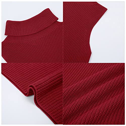 Image of Womens Sleeveless Sweater Vest Turtleneck Ribbed Knit Tank Tops Basic Slim Fit Top