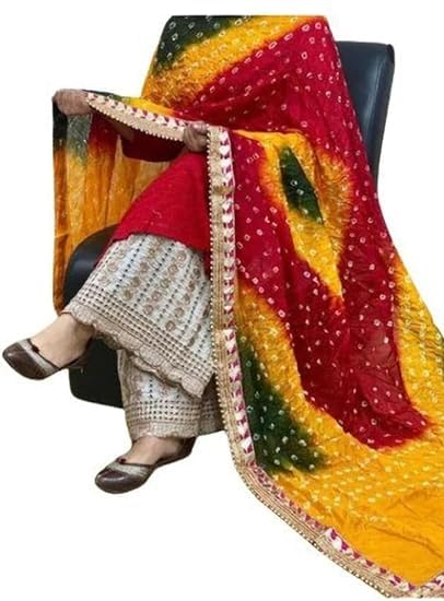 Womens Art Silk Bandhej Bandhani Gota Pati Work Dupattas Size 2.25 Meters (Multicolor)