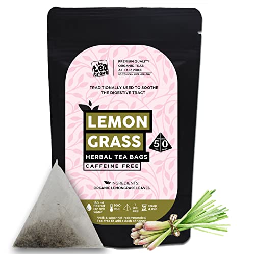 Image of the tea trove Organic Lemon Grass Tea Bags - 50 Pyramid Dried Lemongrass Tea Bags Organic In Resealable Caffeine Free Lemon Grass Leaves - Pack Of1,60g