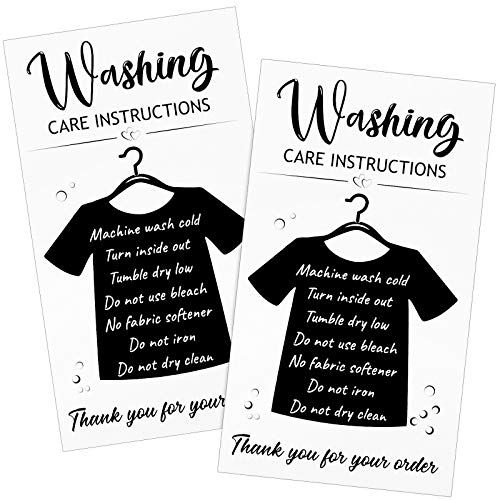 Zonon 100 Pieces T-Shirt Washing Instructions Cards Shirt Care Instructions Cards with Black Shirt Graphic Customer Direction Cards Clothing Package Insert Cards for Small Business Online Shop Owner
