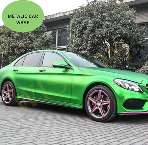 Image of WISDOM Satin Flame Green Vinyl Car Sticker Air Release, Self Adhesive, Vehicle Wrap Sheet for Automotive Bike DIY Exterior Interior Decoration (Flame Green Metallic, 20 Inch X 12 Feet)
