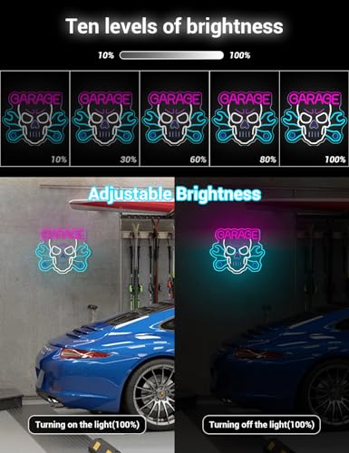 Image of Garage Neon Sign for Wall Decor, Skull Car Service LED Light Neon Signs with USB Dimmable Powered for Auto Repair Shop, Workshop Gift for Father(White Skull)