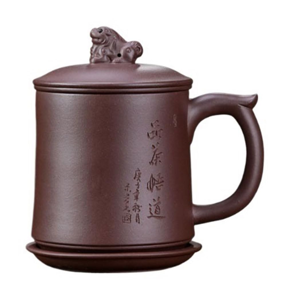 Tasse à Thé Tasse en Argile Tasse de Sable Violet Grande capacité 400 ML avec Couvercle Doublure filtrante Tasse à thé en Sable Violet Faite à la Main for Hommes Diffuseur de Thé