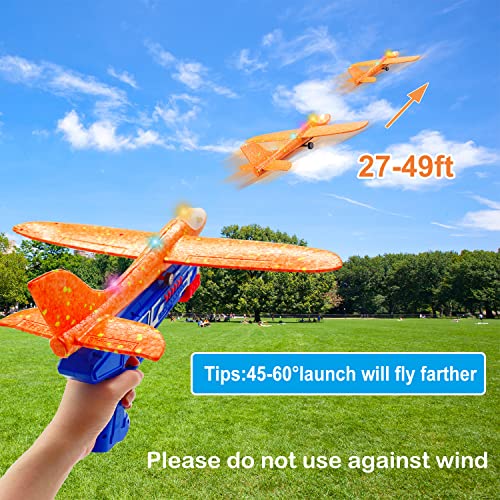 Lerjiaus 3 Pack Airplane Launcher Toys, 12.6" Led Foam Glider Toys For Kids Boy Easter Gifts, 2 Flight Modes Catapult Plane, Toys For 4 5 6 7 8 9 10 11 12 Year Old Boy Birthday Gifts #TOP1