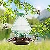 Auslar Hummingbird Feeder, Glass Hummingbird Feeders for Outdoors Hanging, 23 Ounces, 5 Feeding Stations, Geometric Line Shapes, Green