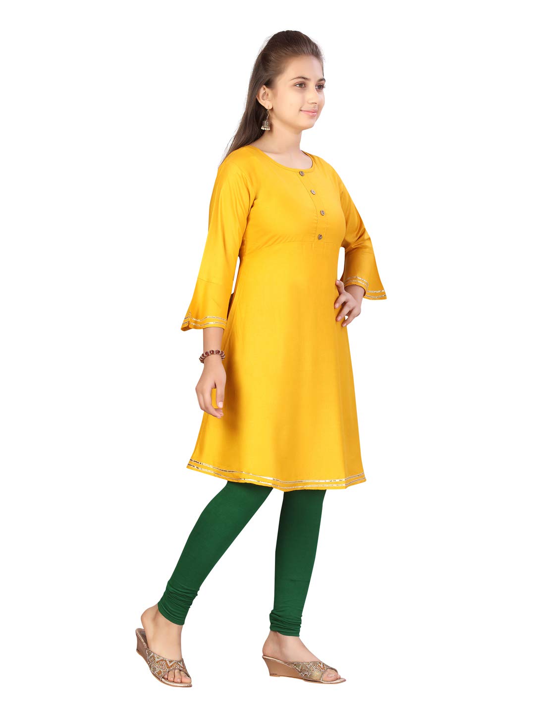 Aarika Girl's Cotton Regular Tunic Shirt (Kurti-A-13_Yellow_32)