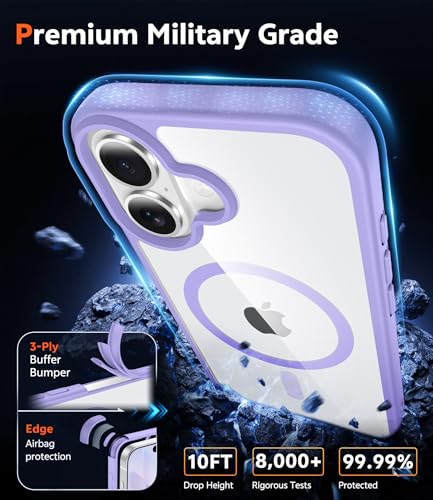 Image of FNTCASE for iPhone 17 Case Clear: Magnetic Phone Cases with Screen Protector Drop Proof Compatible with Magsafe Slim Anti Yellowing Rugged Shockproof Protective Transparent Cell Cover (B-Purple)