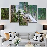 SIGNWIN 5 Panel Canvas Wall Art River Waterfalls for Home Decorations Ready to Hang - 60