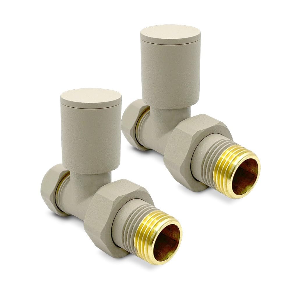 Stone/Cappuccino Valves Cream Straight Modern Standard Rounded Radiator Towel Rail Valves Central Heating (Pair) 1/2" BSP