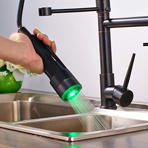 Kitchen Sink Faucet for Bar Farmhouse Commercial, LED Light Kitchen Faucet, Swivel Spout Pull Down Bathroom Kitchen Vessel Sink Mixer Tap, Deck Mount Hot Cold Water Mixer Tap ( Color : Black Bronze )
