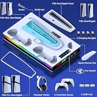 ALEEMTRY PS5 Standfuß für PS5 Slim/PS5 Pro/PS5 Konsole mit LED Licht, PS5 Pro Standfuß mit 3-Stufig Lüfter/2 PS5 Controller Ladestation/4 Typ-C-Adapter/1 Haken, Vertikaler PS5 Ständer – Ansicht 9