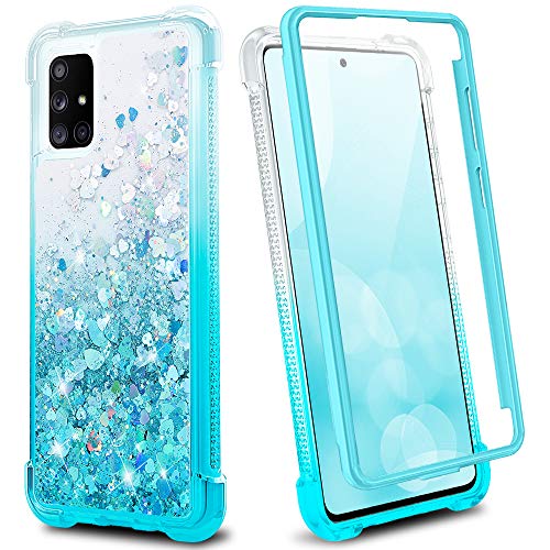 Ruky Samsung Galaxy A71 5G Full Body Case, [Not Fit Galaxy A71 4G Version & A71 5G UW Version] Glitter Liquid Rugged with Built-in Screen Protector Soft TPU Protective Girls Women Case, Gradient Teal
