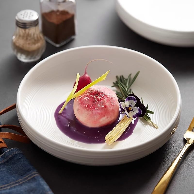 Talerze obiadowe 20 cm biała ceramiczna miska sałatkowa deser ciasto pieczenie kuchnia zastawa stołowa nadaje się do restauracji, kawiarni, hotelu, talerze sałatkowe (25 cm)