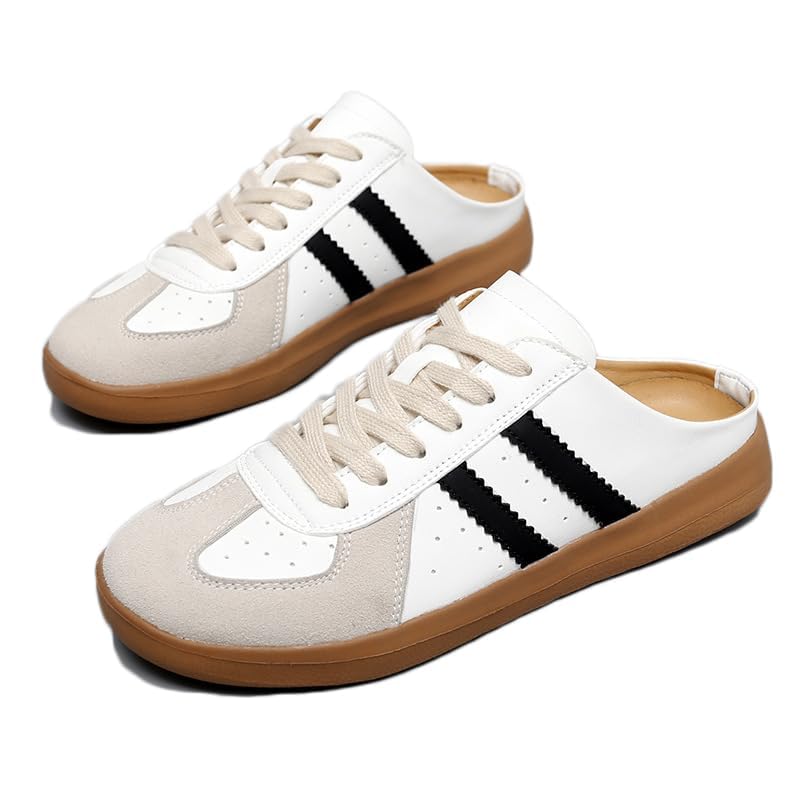 Fashion Sneakers for Women 2025,Mesh Mules Open Back Mesh Sneakers Slip On Backless Casual Slides Breathable Comfortable Sports Round Toe Lace Up Walking Shoes for Daily Wear