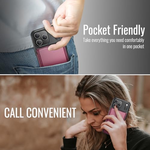 Vinich for iPhone 17 Pro Max Wallet Case with Card Holder, RFID Blocking Credit Slots Kickstand Shockproof Phone Cover Fit for iPhone 17 Pro Max 6.9" Wine Red by Vinich - Used condition - Image 3