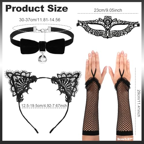 HOWAF Katzenkostüm Damen, Katzenohren Haarreif, Katzen Ohren Haarreif Katze Cat Ears, Katzenschwanz, Halskette, Maske, Handschuhe für Katze Kostüm Damen, Halloween Fasching Karneval Kostüm
