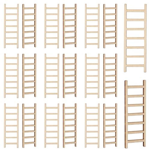 20 Pcs Mini Garden Ladder - 2.36'' X 0.78'' Wooden Miniature Ladder Accessories For Landscape Dollhouse Decor