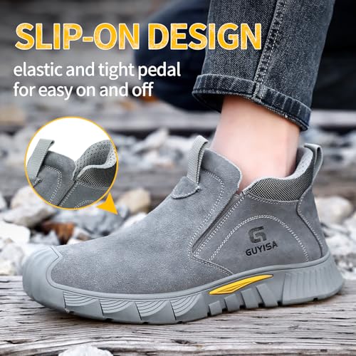 Image of Work Boots for Men Slip On Welding Boots for Men Indestructible Steel Toe Boots Men's Steel Toe Shoes Fireproof Safety Toe Shoes Construction Boots for Welder Men's Work Shoes.